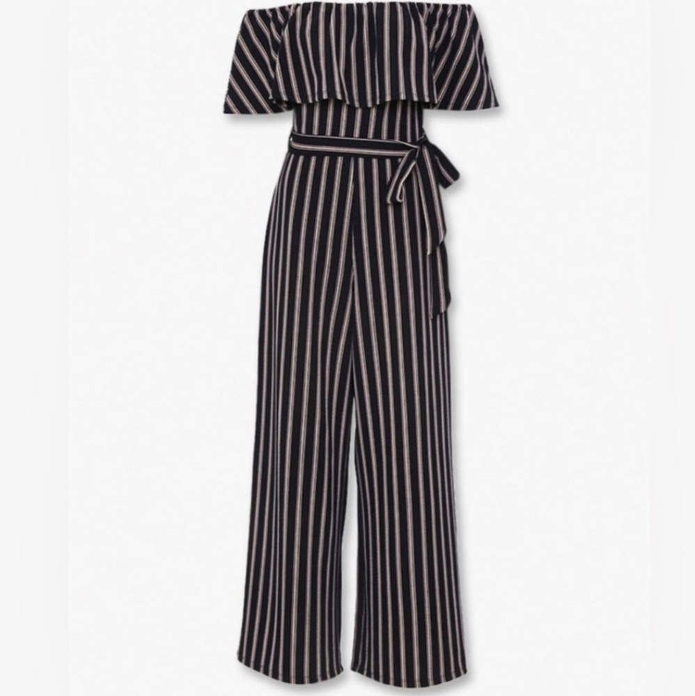 Striped off the shoulder jumpsuit